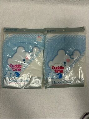 Cuddle Time Hooded Baby Towel - Light Blue Polka Dot Teddy Bear vintage 80’s nwt